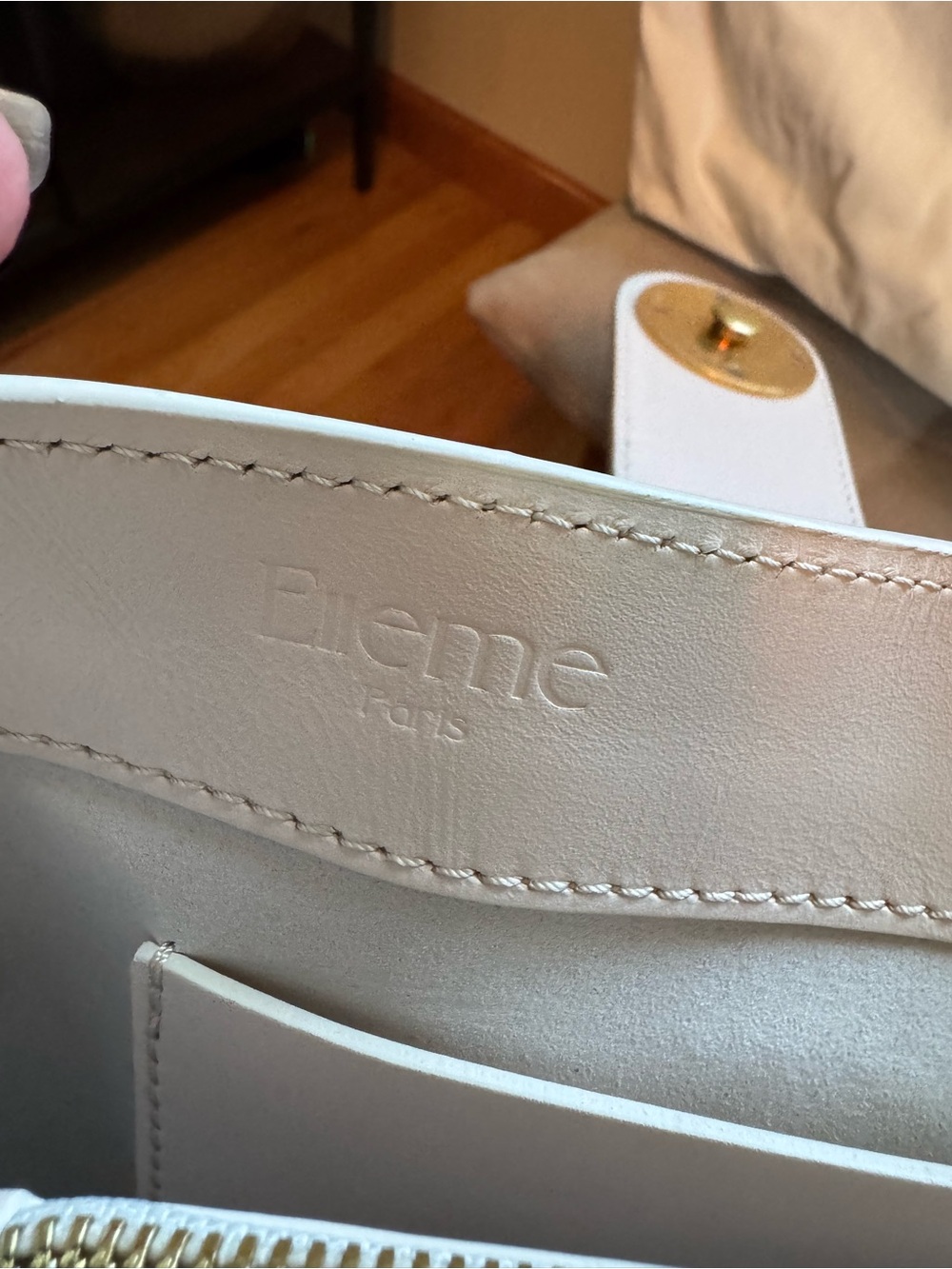 Elleme Cream Top-Handle Leather handbag with Gold Accent - Picture 11 of 16